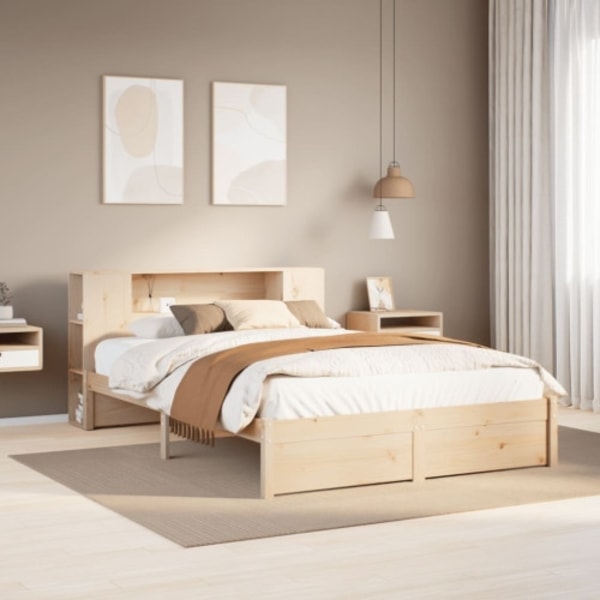Säng med bokhylla utan madrass 150x200cm massiv furu