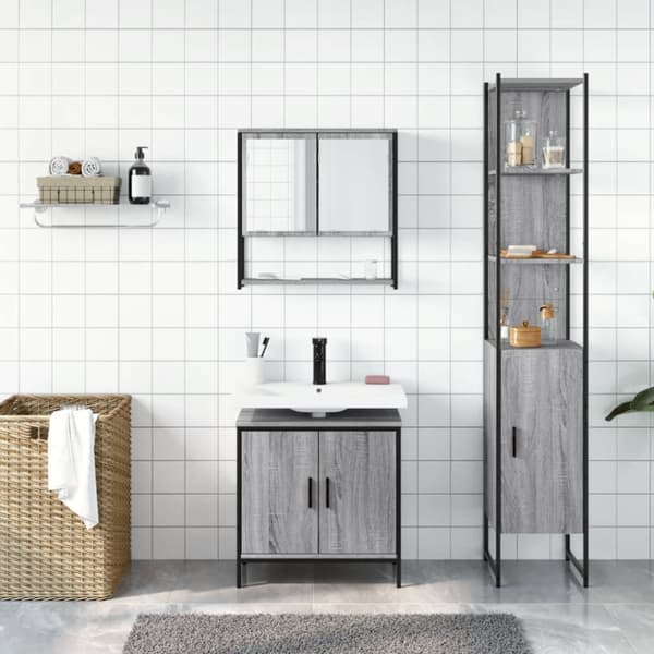 Badrumsmöbler set 3 delar grå sonoma konstruerat trä