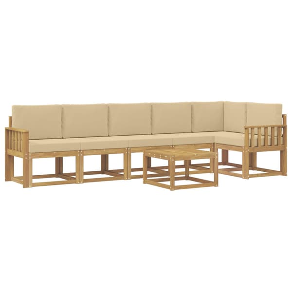 Utomhussoffset med kudde 7 pcs Vit och Beige Polyester