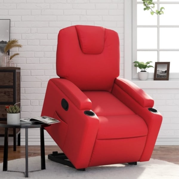 Reclinerfåtölj med uppresningshjälp röd konstläder
