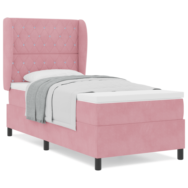 Bäddfjäder med huvudgavel Rosa 200 x 100 cm Sammet
