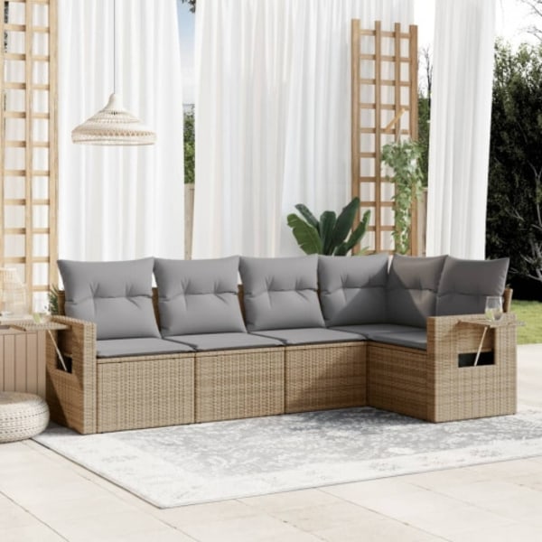 Soffgrupp för trädgården med dynor 5 delar beige konstrotting