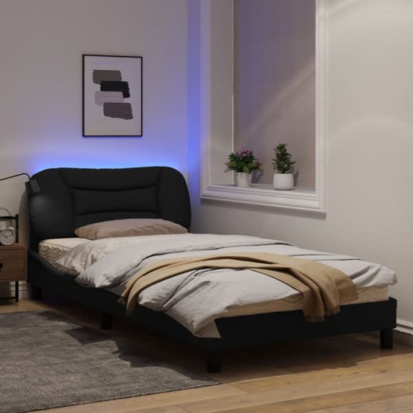 Bed Frame with LED without Mattress "Hvar" Black 100x200 cm Fabric