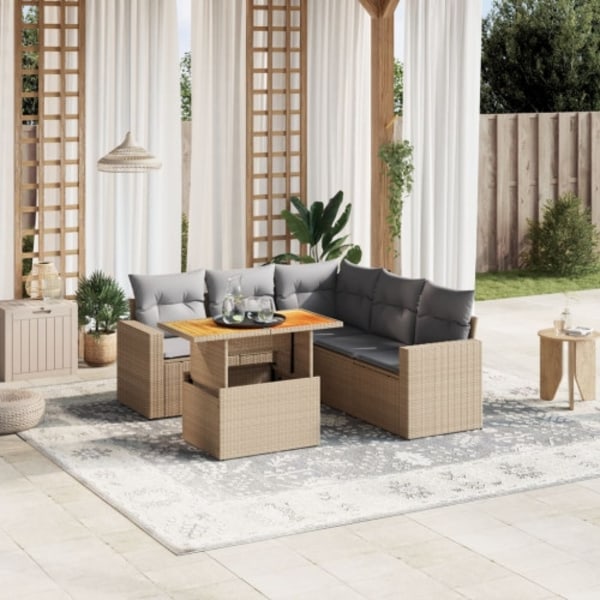 Soffgrupp för trädgården med dynor 6 delar beige konstrotting