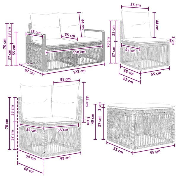 Trädgårdsoffset 6 pcs Svart konstrotting
