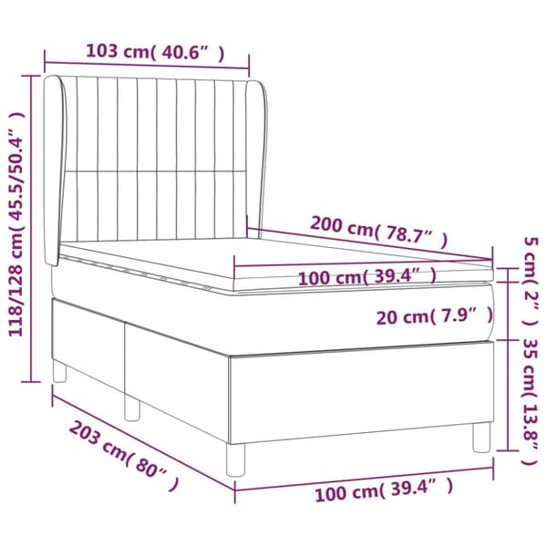 Ramsäng med madrass svart 100x200 cm tyg