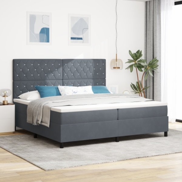 BoxspringSäng med madrass och LED Mörkgrå 200x200 cm Sammet