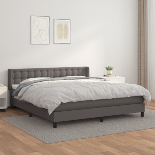 Ramsäng med madrass grå 180x200 cm konstläder