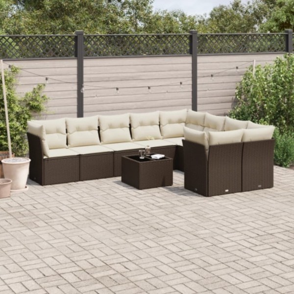 Loungegrupp 10 delar med brun dynor konstrotting