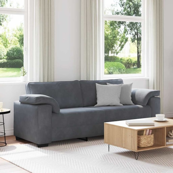 3-sitssoffa mörkgrå 220x77x82 cm sammet