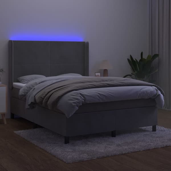 Ramsäng med madrass & LED ljusgrå 140x190 cm sammet