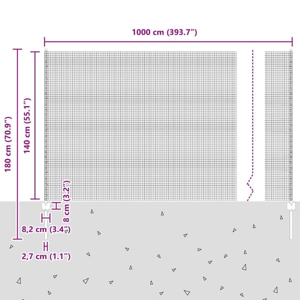 Stängsel med stolpe Grå 1,4 x 10 m Stål och PVC