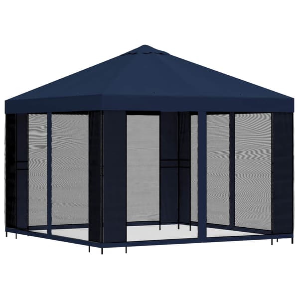 Trädgårdsgazebo med sidoväggar 3 x 3 m Blå Polyester och Stål