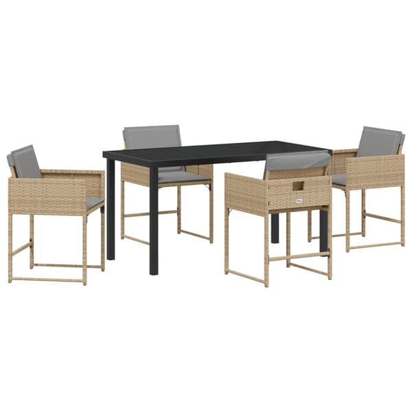 Trädgårdsmöbelset 5 pcs Beige konstrotting