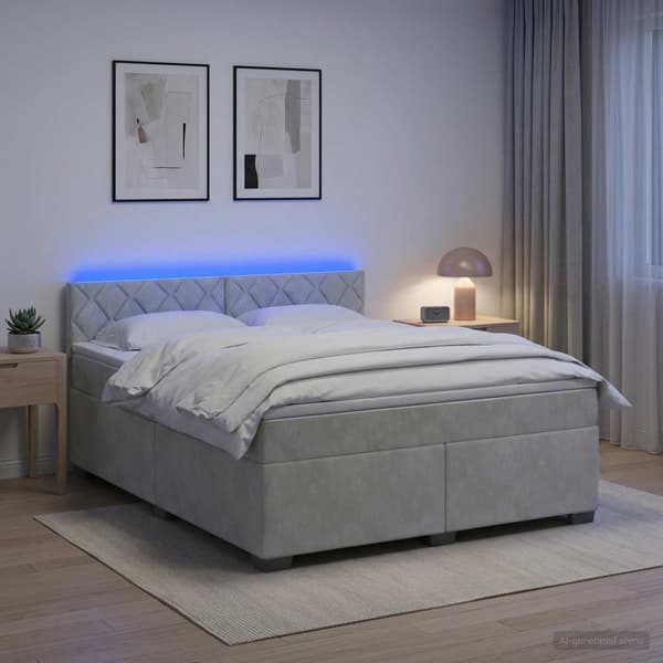 Boxspring säng med madrass och LED Ljusgrå 160 x 200 cm Sammet