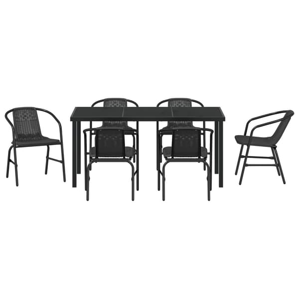 Trädgårdsmöbelset 7 pcs Svart Pulverlackerat stål