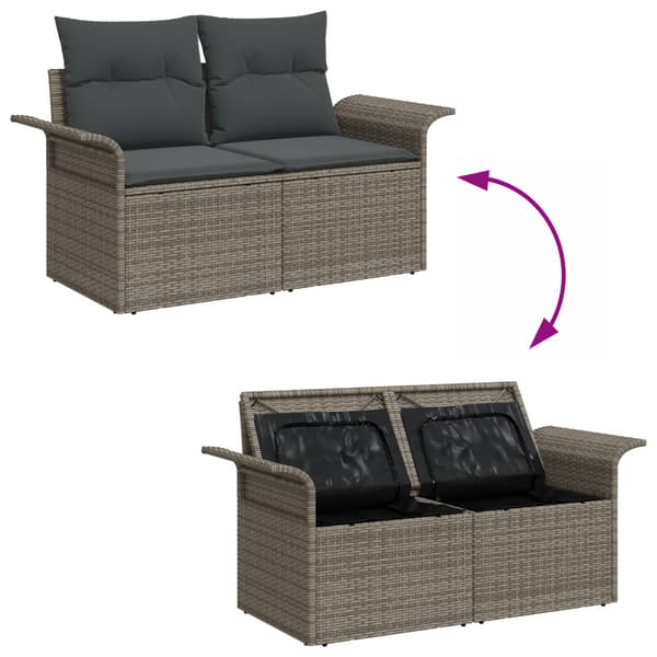 Trädgårdsoffset med lagring 7 pcs Grå Poly rattan