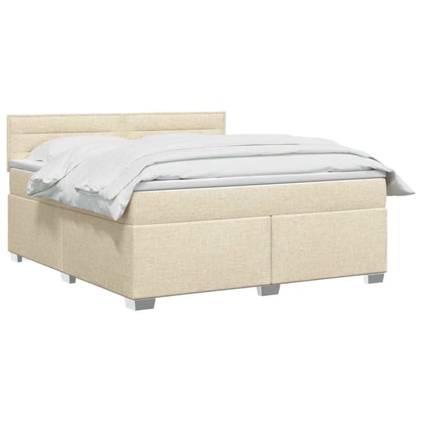 Boxspring säng med madrass och LED Gräddvit 140 x 190 cm Tyg
