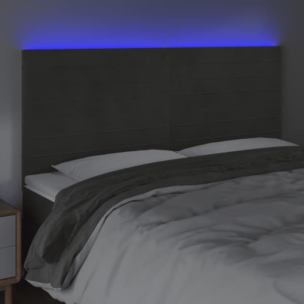 Sänggavel LED mörkgrå 200x5x118/128 cm sammet