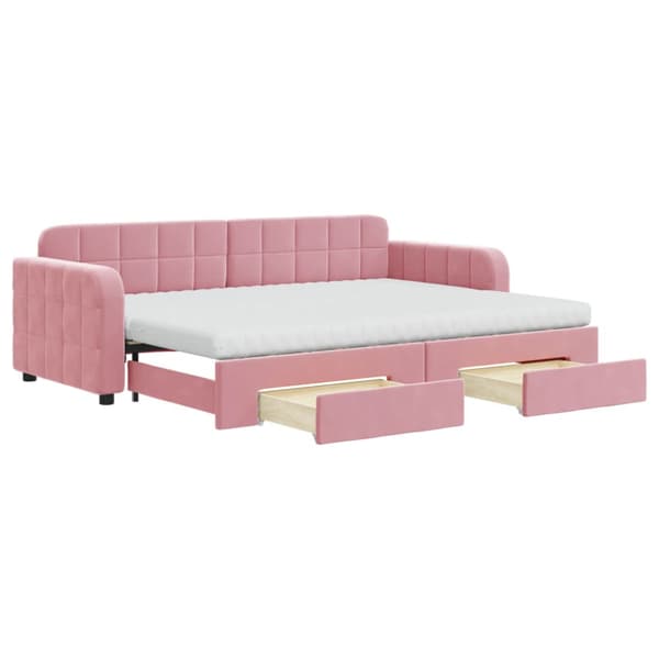 Dagbädd utdragbar med lådor rosa 80x200 cm sammet