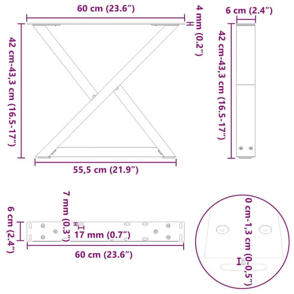 Soffbordsben 2 st svarta 60x(42-43,3) cm stål