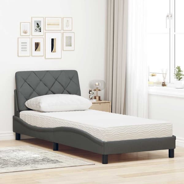 Bed with Mattress Dark Grey 90x190 cm Fabric