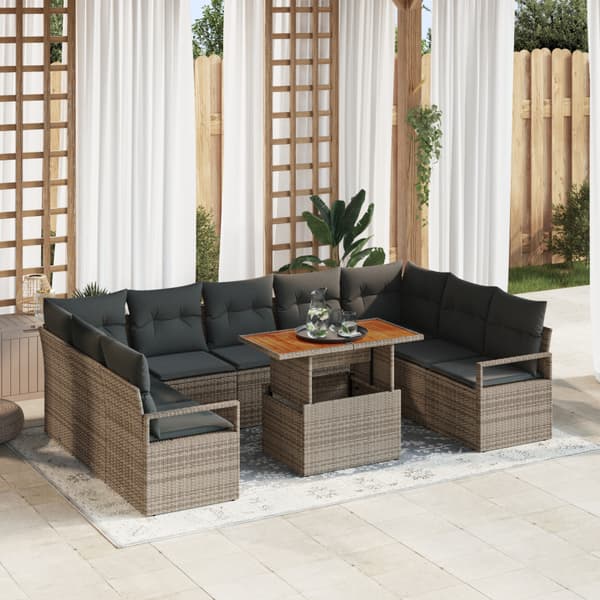 Trädgårdsoffset med lagring 10 pcs Grå Poly rattan