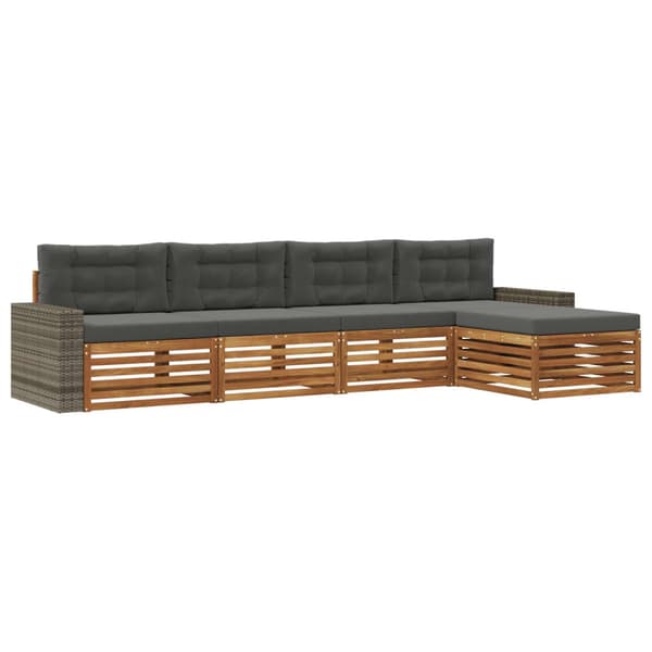 Utomhussoffset med kudde 5 pcs Naturlig och Antracit Polyester