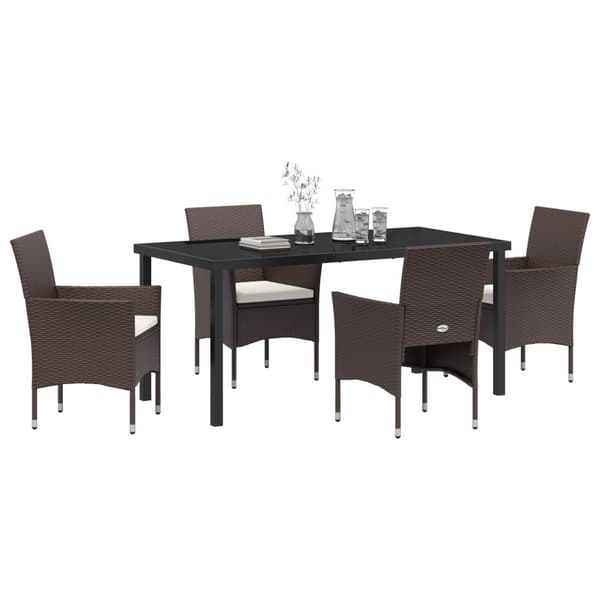 Trädgårdsmöbelset med kudde 5 pcs Brun konstrotting