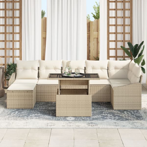 Trädgårdsoffset 8 pcs Beige och gräddfärgad konstrotting