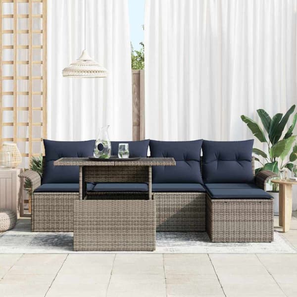 Trädgårdsoffset med kudde med lagring 6 pcs Grå Poly rattan