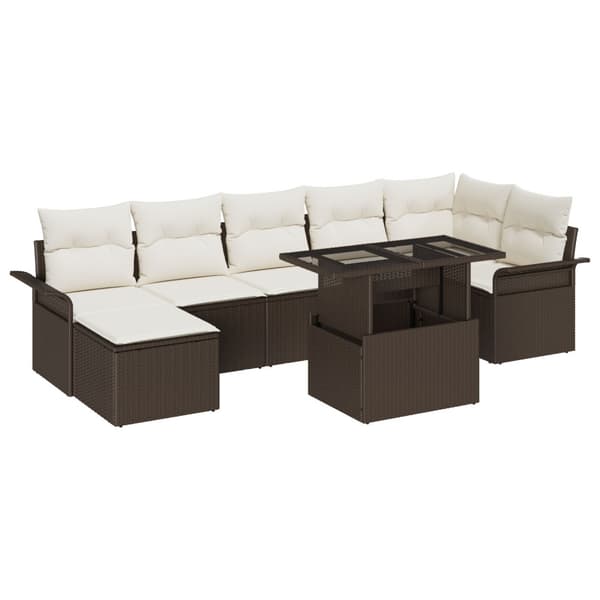 Trädgårdsoffset med kudde med lagring 8 pcs Brun Poly rattan