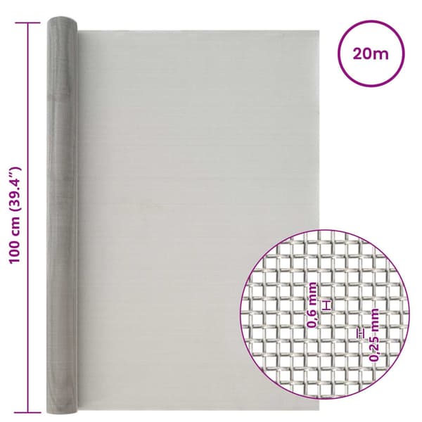 Nätduk 100 x 2000 cm 30 Mesh Rostfritt stål 201 Silver
