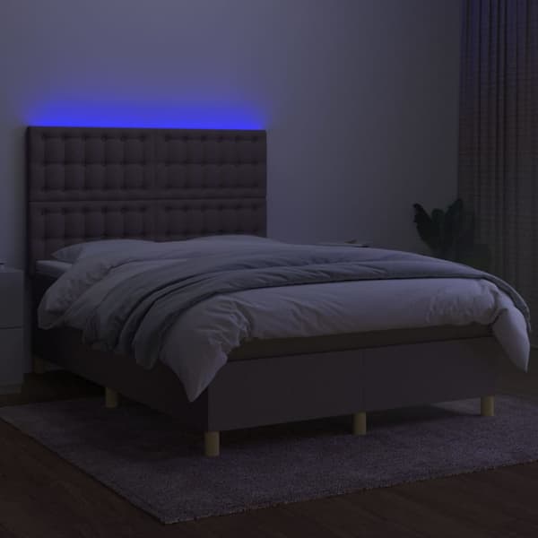 Ramsäng med madrass & LED taupe 140x190 cm tyg