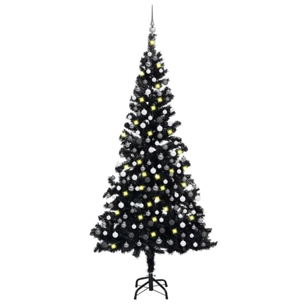 Belyst plastgran med kulor svart 150 cm PVC