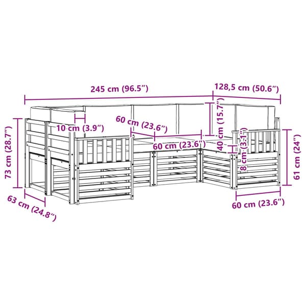 Utomhussoffset 5 pcs Vit och Antracit 245 x 128,5 x 73 cm