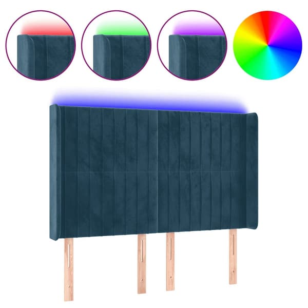 Sänggavel LED blå 147x16x118/128 cm sammet
