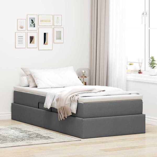 Förvaringssäng med madrass Mörkgrå 90 x 190 cm Polyester