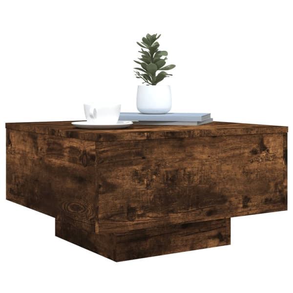 Soffbord med LED rökfärgad ek 55x55x31 cm