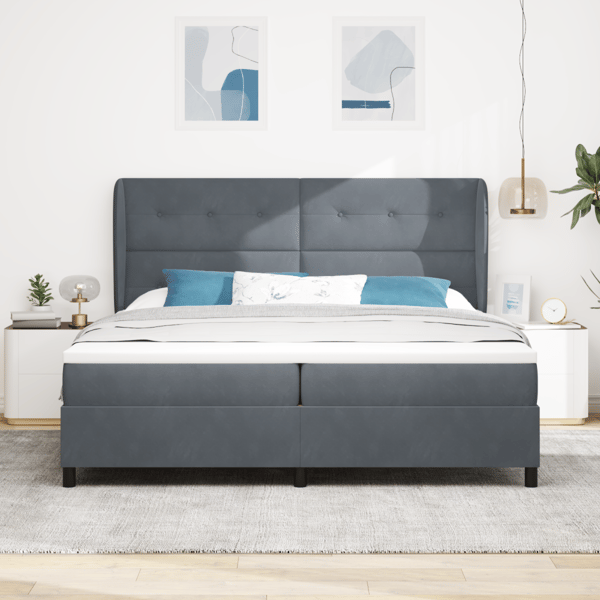 Bäddfjäder med madrass Mörkgrå 200 x 200 cm Sammet