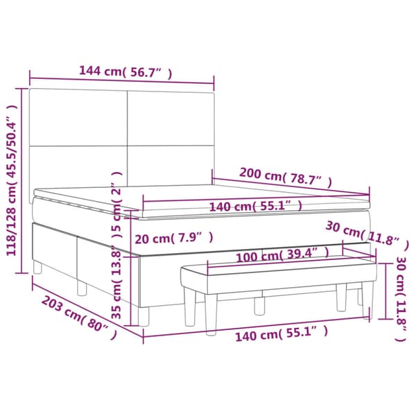 Ramsäng med madrass ljusgrå 140x200 cm tyg