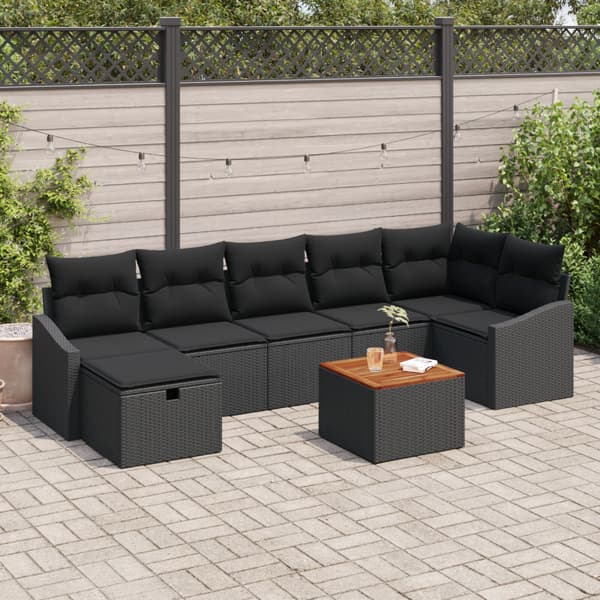 Trädgårdsoffset 8 st Svart Poly rattan