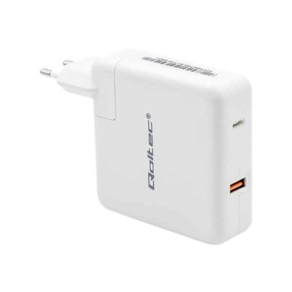 Qoltec GaN FAST strömadapter - USB, 24 pin USB-C - 108 Watt Vit