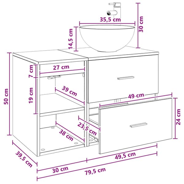Badrumsmöbelset 2 pcs Sonoma-ek Konstruerat trä