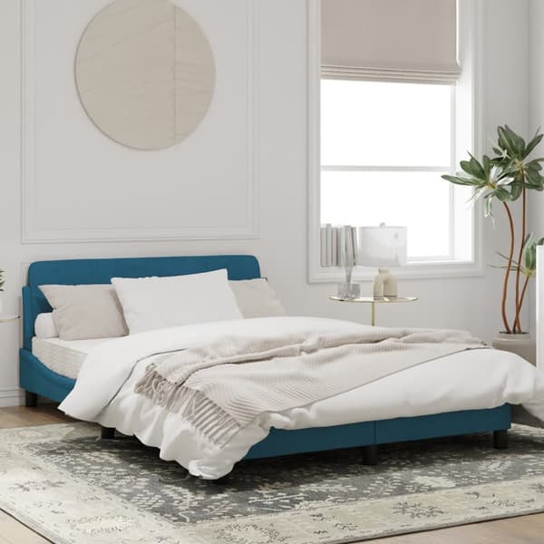 Bed Frame with Headboard "Dover" Blue 140x190 cm Velvet