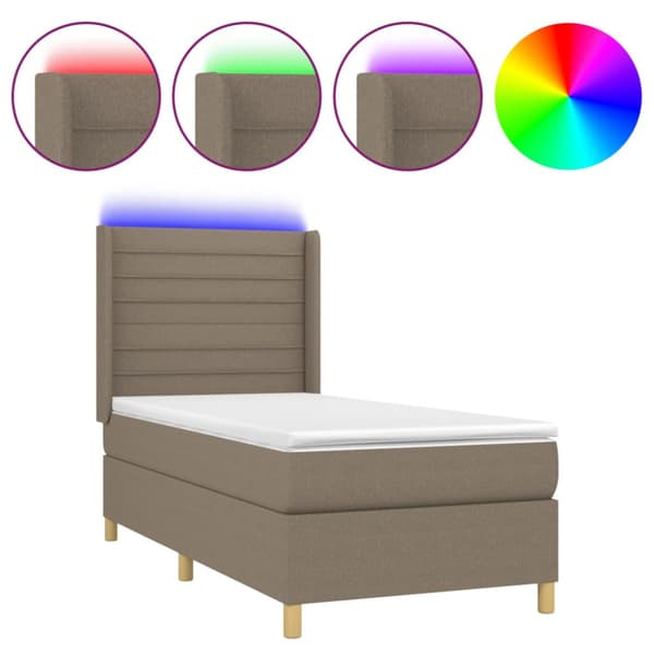 Ramsäng med madrass & LED taupe 90x190 cm tyg