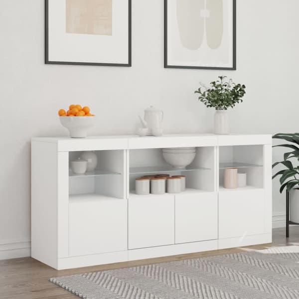 Skänk med LED-belysning vit 142,5x37x67 cm