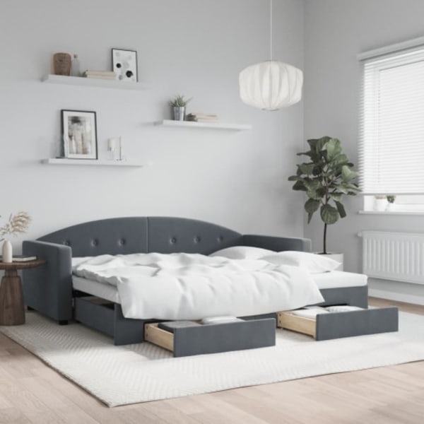 Dagbädd utdragbar med lådor mörkgrå 90x200 cm sammet