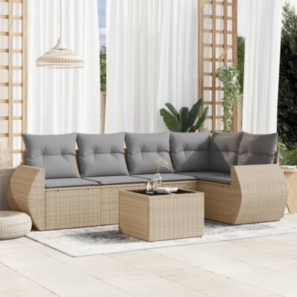 Soffgrupp för trädgården med dynor 6 delar beige konstrotting