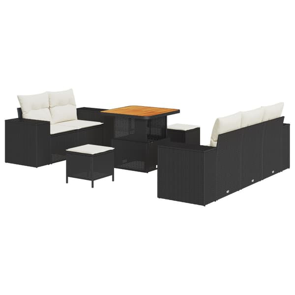 Trädgårdsoffset med kudde 8 pcs Svart och kräm Poly Rattan